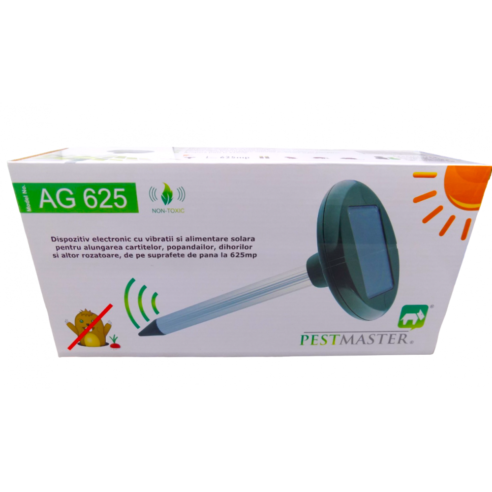 Pestmaster:  AG625 (625 mp) - Aparat solar cu vibratii impotriva cartitelor, soarecilor de camp si dihorilor 