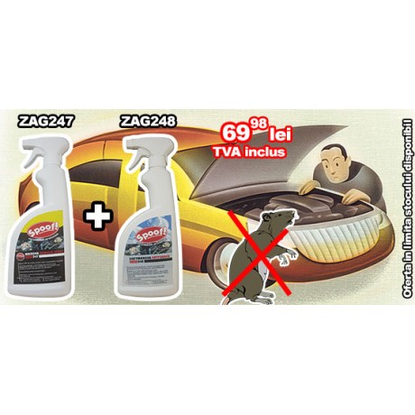 Promotie Pachet protectie Auto - Spray antirozatoare (750ml) Zag247 + Spray eliminare miros rozatoare (750ml) Zag248